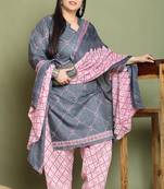 Grey cotton blend printed ready to wear patiala salwar suit