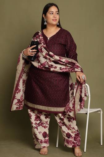 Wine cotton blend printed ready to wear patiala salwar suit