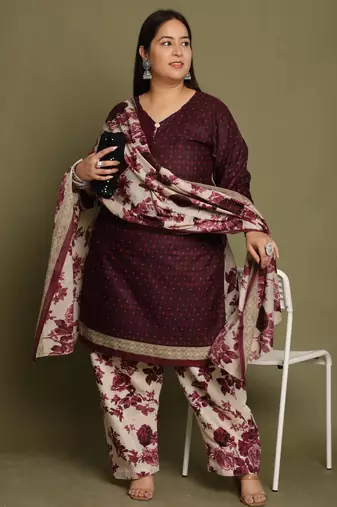 Wine cotton blend printed ready to wear patiala salwar suit