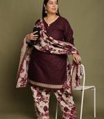 Wine cotton blend printed ready to wear patiala salwar suit