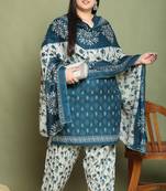 Green cotton blend printed ready to wear patiala salwar suit