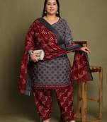 Grey cotton blend printed ready to wear patiala salwar suit