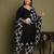 Black cotton blend printed ready to wear patiala salwar suit