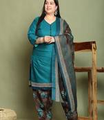 Green cotton blend printed ready to wear patiala salwar suit