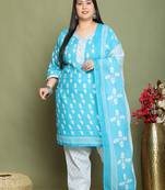 Teal cotton blend printed ready to wear patiala salwar suit