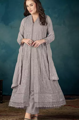 Mauve embroidered georgette semi-stitched pakistani salwar suit