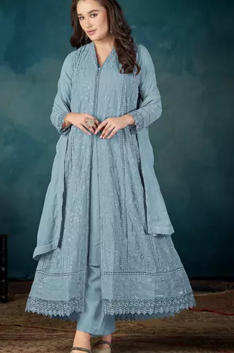 Blue embroidered georgette semi-stitched pakistani salwar suit