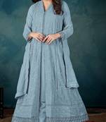 Blue embroidered georgette stitched pakistani salwar suit