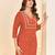 women's orange reyon embroiderd kurta