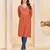 women's orange reyon embroiderd kurta