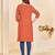 women's orange reyon embroiderd kurta