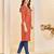 women's orange reyon embroiderd kurta