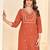 women's orange reyon embroiderd kurta