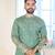 Sea green cranchi silk embroidered men's kurta