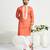 Orange roman silk men's kurta with elegant embroidery work