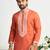 Orange roman silk men's kurta with elegant embroidery work