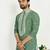 Sea green roman silk men's kurta with elegant embroidery work