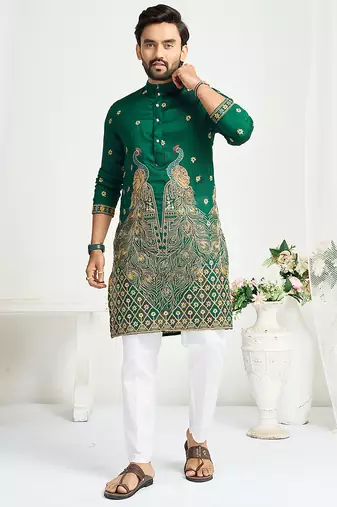 Green silk kurta with embroidery – men’s festive & wedding collection