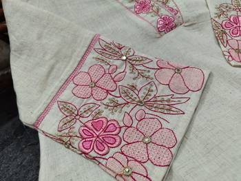 Pink Floral Embroidered Cotton Kurta Set with Printed Dupatta 5