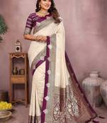 cream handloom kalamkari silk blend with zari woven design saree with blouse