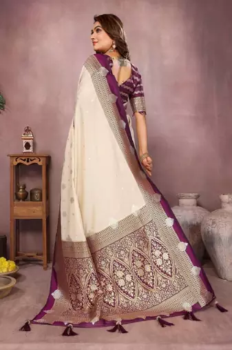 cream handloom kalamkari silk blend with zari woven design saree with blouse