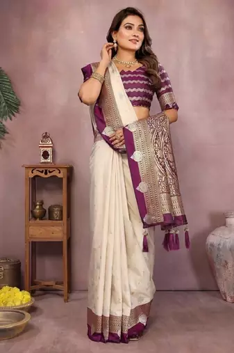 cream handloom kalamkari silk blend with zari woven design saree with blouse
