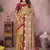 golden handloom kalamkari silk blend with zari woven design saree with blouse