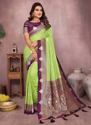 perrot handloom kalamkari silk blend with zari woven design saree with blouse 1