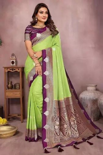 perrot handloom kalamkari silk blend with zari woven design saree with blouse