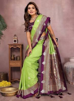 perrot handloom kalamkari silk blend with zari woven design saree with blouse 3