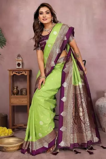 perrot handloom kalamkari silk blend with zari woven design saree with blouse