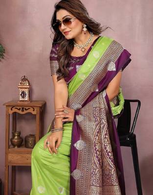 perrot handloom kalamkari silk blend with zari woven design saree with blouse 4