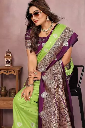 perrot handloom kalamkari silk blend with zari woven design saree with blouse