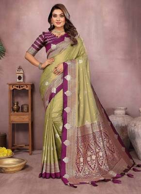 pista handloom kalamkari silk blend with zari woven design saree with blouse 1