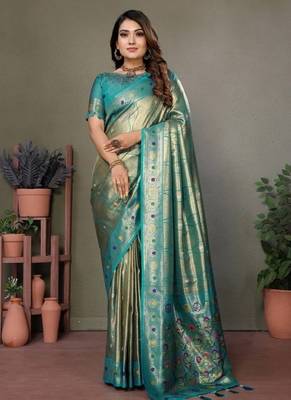 rama banarasi tissue silk blend with leheriya weaving saree with blouse 1