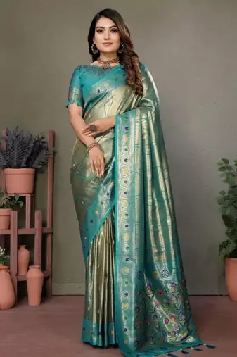 rama banarasi tissue silk blend with leheriya weaving saree with blouse