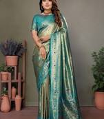 rama banarasi tissue silk blend with leheriya weaving saree with blouse