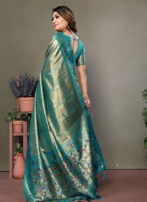 rama banarasi tissue silk blend with leheriya weaving saree with blouse 2