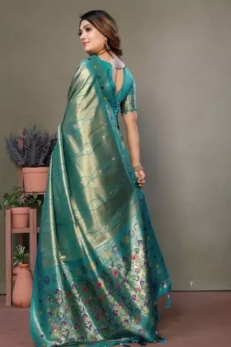 rama banarasi tissue silk blend with leheriya weaving saree with blouse