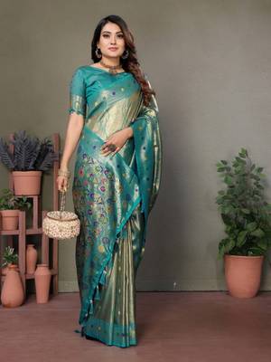 rama banarasi tissue silk blend with leheriya weaving saree with blouse 3