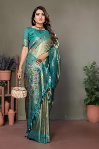 rama banarasi tissue silk blend with leheriya weaving saree with blouse