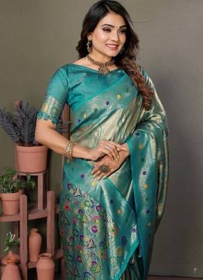 rama banarasi tissue silk blend with leheriya weaving saree with blouse 4