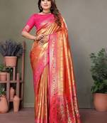 orange banarasi tissue silk blend with leheriya weaving saree with blouse