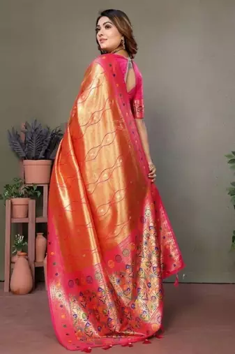 orange banarasi tissue silk blend with leheriya weaving saree with blouse