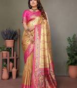 cream banarasi tissue silk blend with leheriya weaving saree with blouse