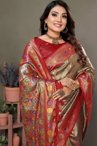 golden banarasi tissue silk blend with leheriya weaving saree with blouse