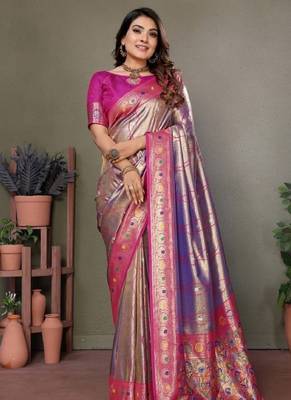 lavender banarasi tissue silk blend with leheriya weaving saree with blouse 1
