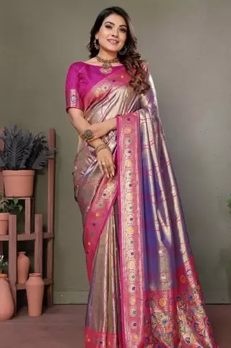 lavender banarasi tissue silk blend with leheriya weaving saree with blouse