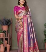 lavender banarasi tissue silk blend with leheriya weaving saree with blouse