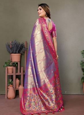lavender banarasi tissue silk blend with leheriya weaving saree with blouse 2